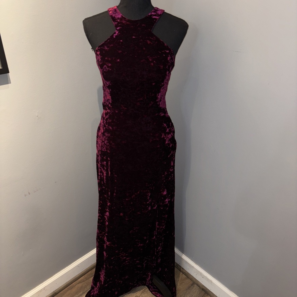Morgan & Co Maxi Gown‎ Sangria Velvet 90s Y2K Glam WhimsyGoth Halter Sz 9/10